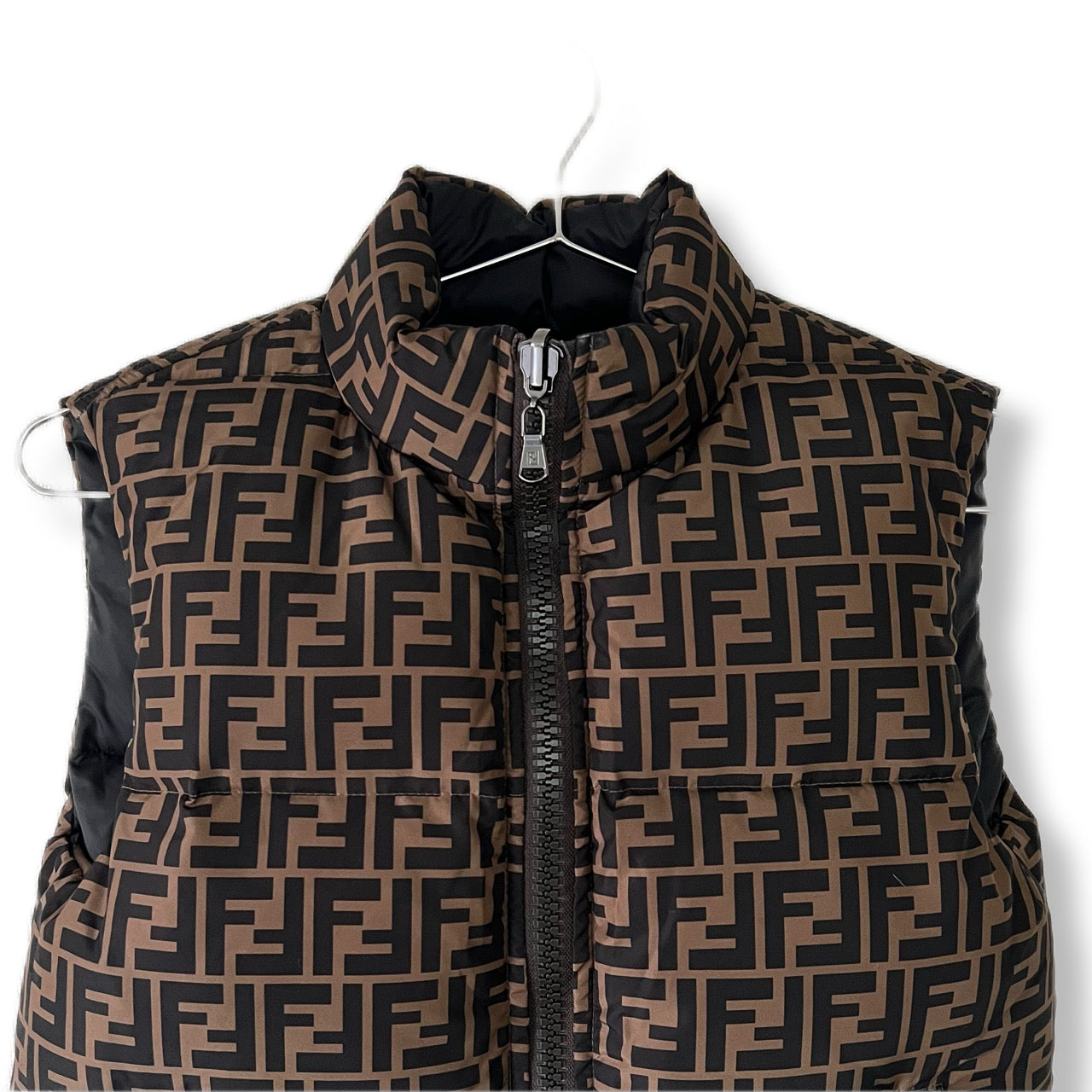 FENDI Reversible down vest in Zucca pattern