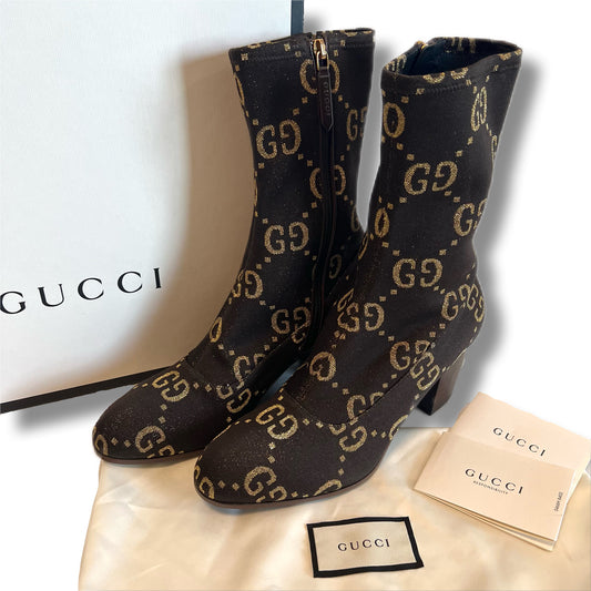 GUCCI Gucci sock boots GG pattern brown