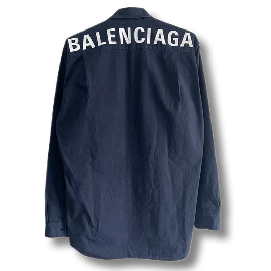 BALENCIAGA バレシンシアガ　シャツ　背面ロゴ　ネイビー
