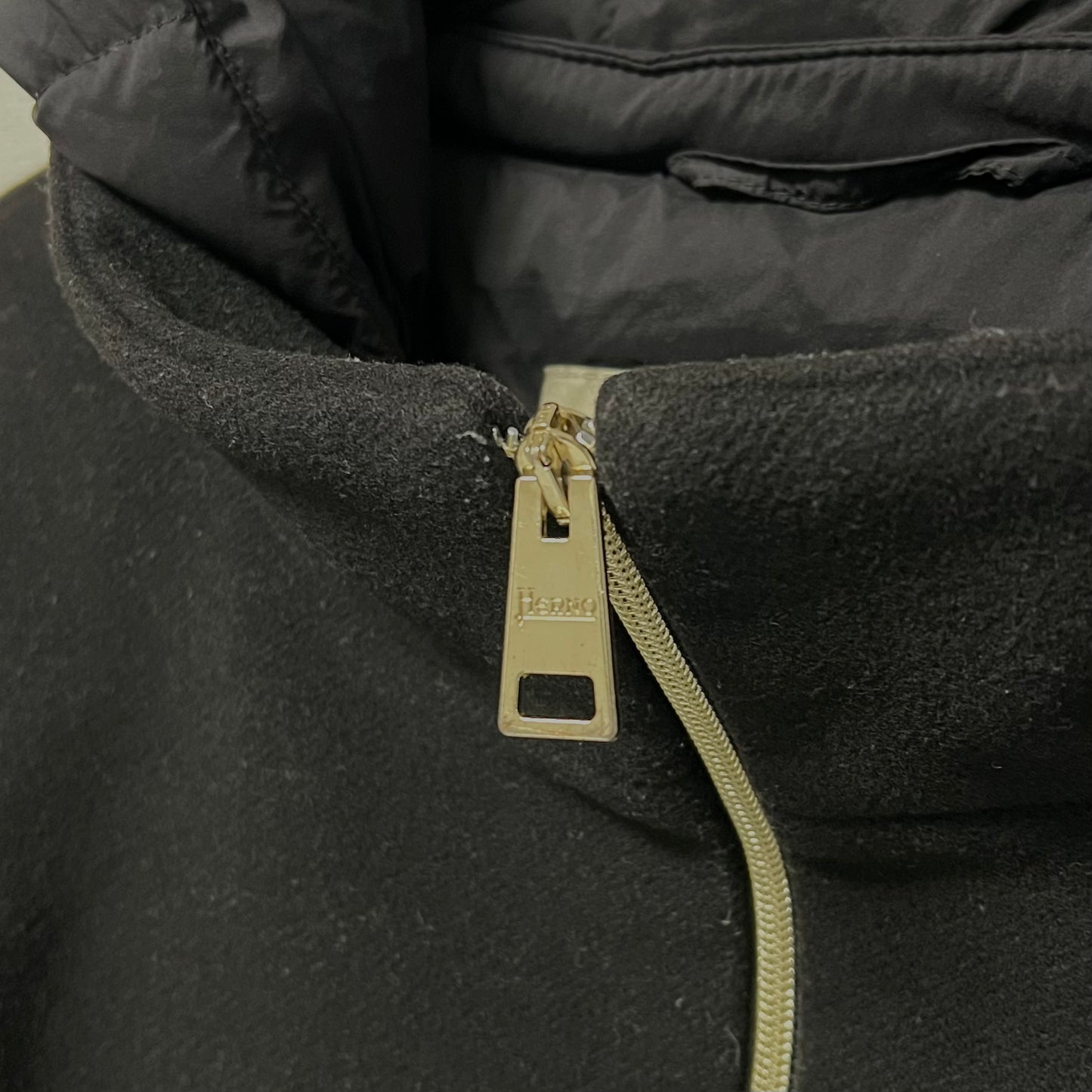 HERNO Hooded down coat with wool inserts
