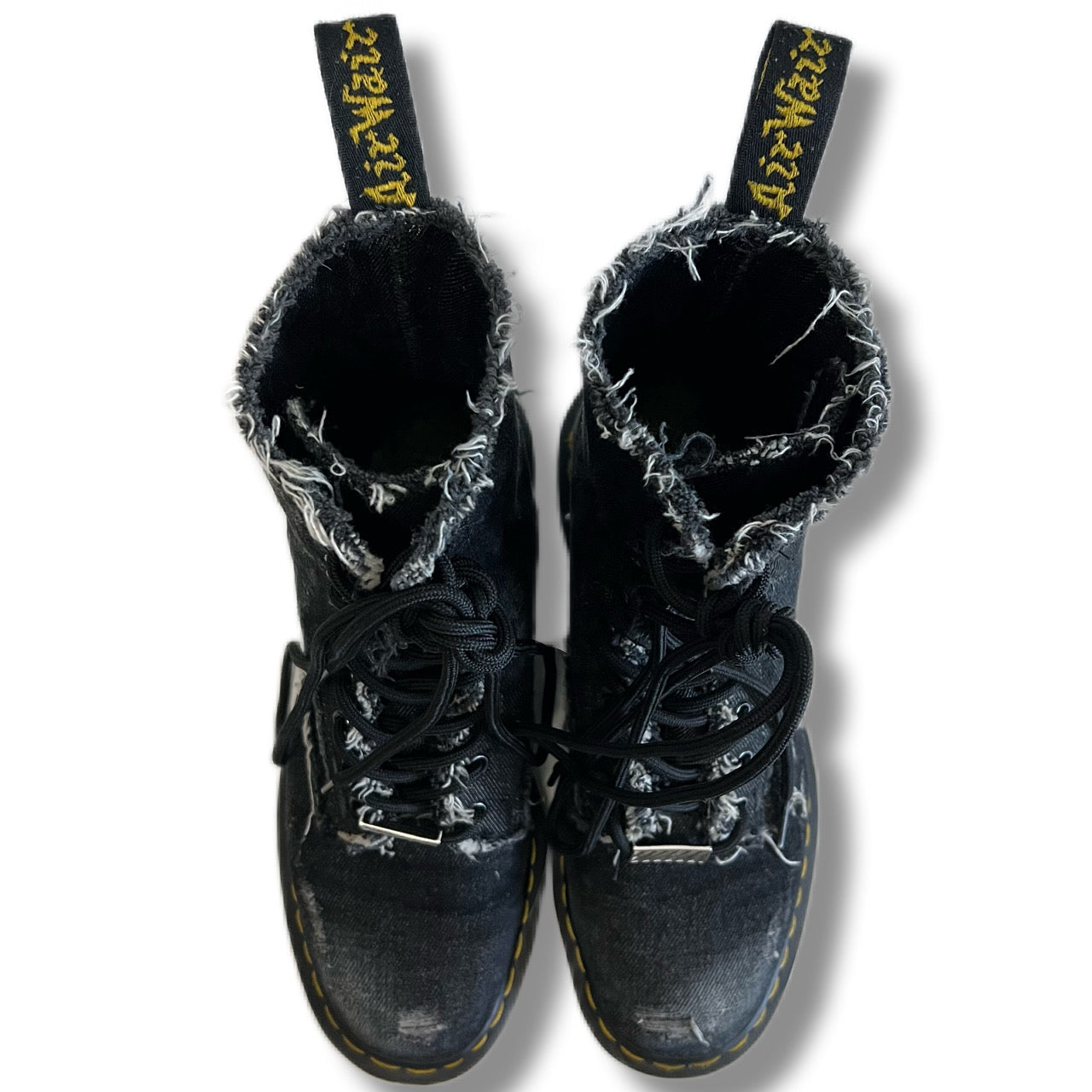 OFF-WHITE × Dr.Martens オフホワイト×ドクターマーチン　ブリーチデニムブーツ　ブラック