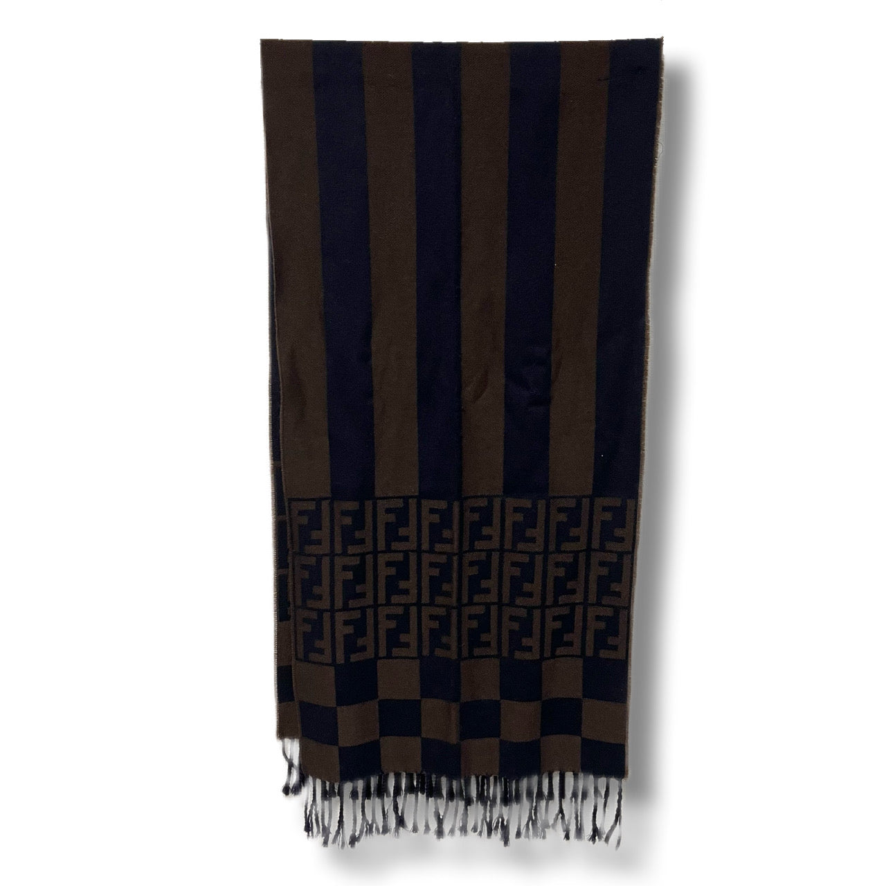 FENDI scarf Zucca pattern brown stripes