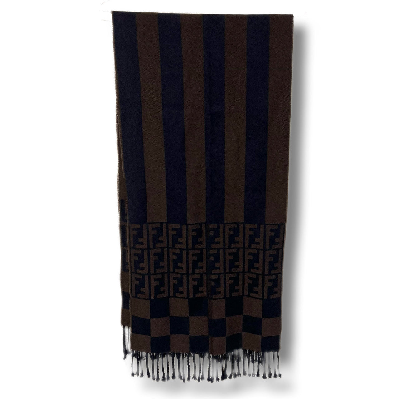 FENDI scarf Zucca pattern brown stripes
