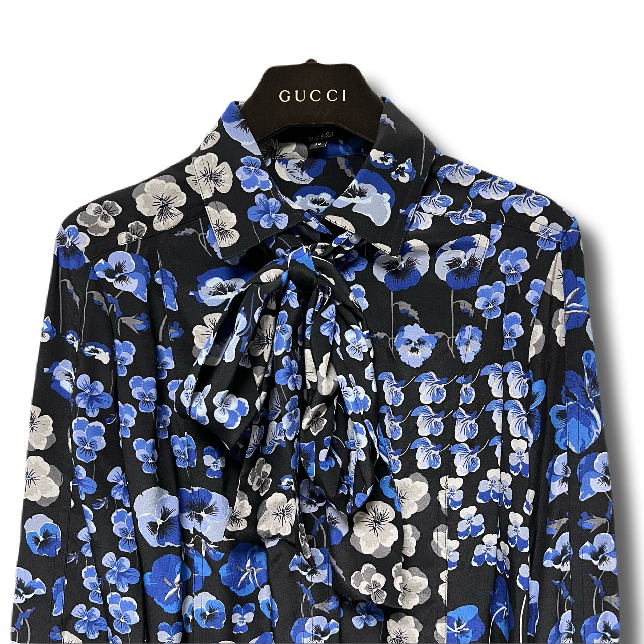 GUCCI グッチ　シルクシャツ　ブラウス　スカーフ　花柄