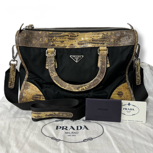 PRADA TESSUTO LIZAR handbag shoulder bag leather nylon