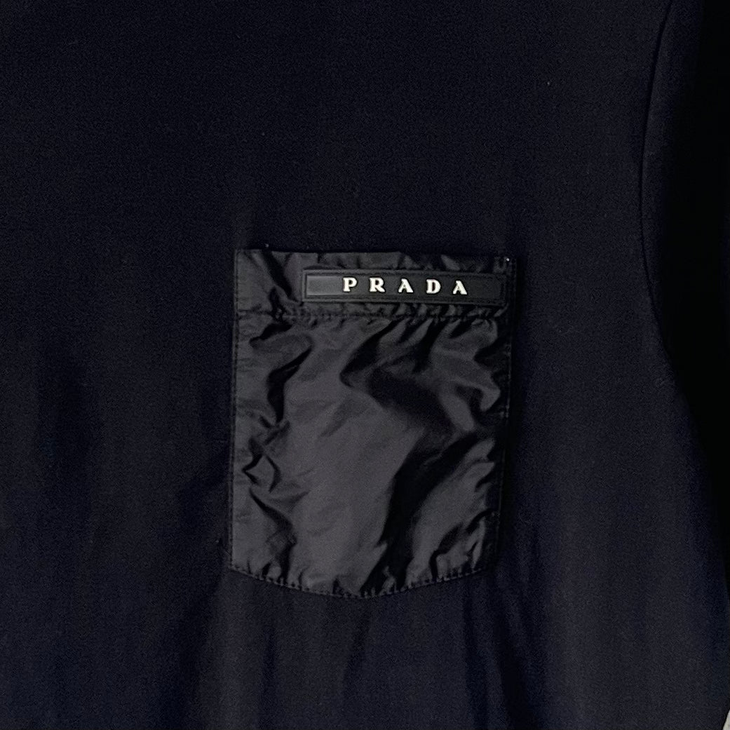 PRADA Prada T-shirt in black nylon with chest pocket and logo plate