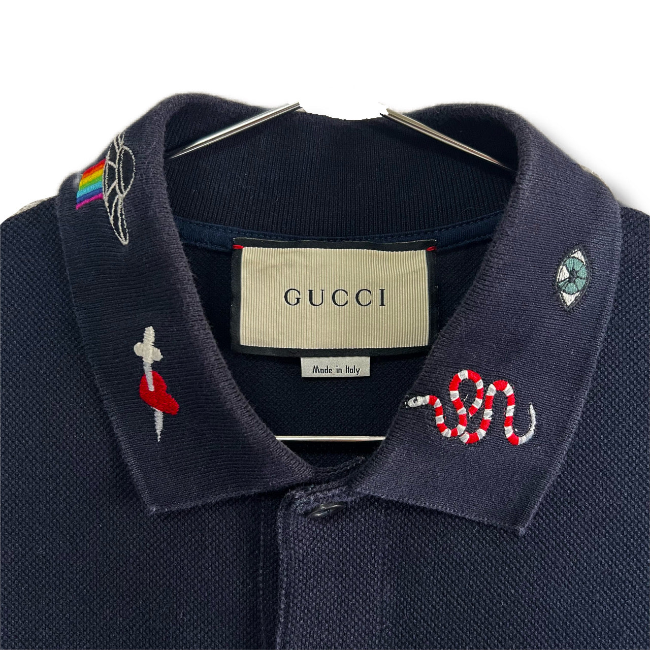 GUCCI グッチ　ポロシャツ　ネイビー　刺繍